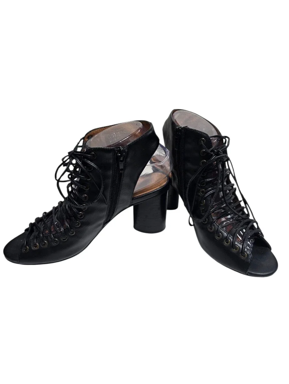 JEFFREY CAMPBELL COVETS BLACK LEATHER LACE UP CUTOUT HEELS SZ 8